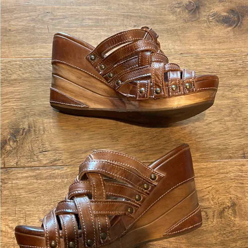 Bed Stu GINA II Wood Wedge Strappy Open Toe Leather Sandals - Picture 11 of 12